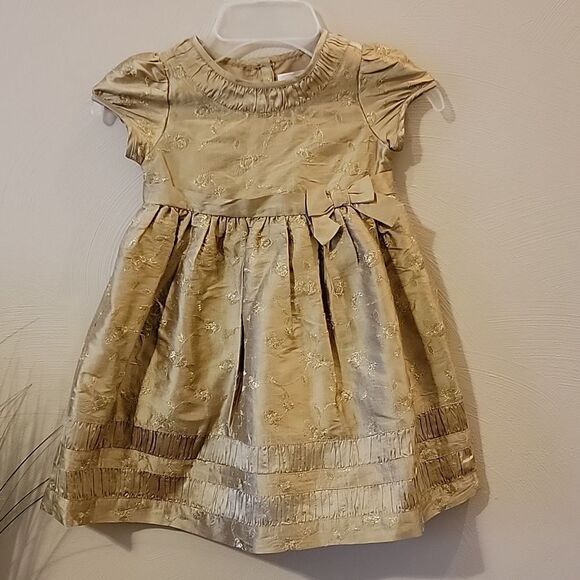 JANIE AND JACK GOLD METALLIC SILK DRESS, SIZE 2T - Picture 1 of 9